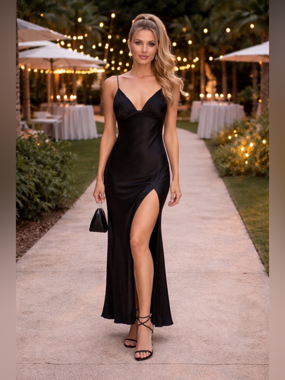 NEW NWT Bec + Bridge Ren Split Satin Maxi Dress Black